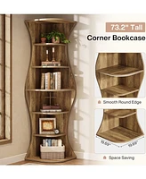 Tribesigns 73.2" Tall Corner Bookcase Set of 2, Farmhouse 6-Tier Corner Shelf for Small Space, Freestanding Bookshelf Display Shelf Plant Stand,