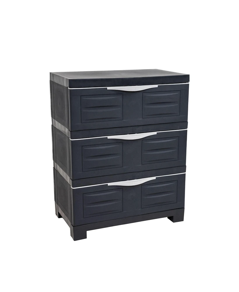 3-Tier Storage Cabinet with Drawers - Indoor or Outdoor Plastic Organizer 29.5" H Garage, Office, Home, Laundry Room