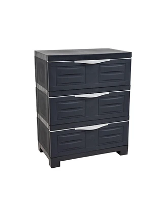 3-Tier Storage Cabinet with Drawers - Indoor or Outdoor Plastic Storage Drawers Organizer - 29.5" H - Garage, Office, Home, Laundry Room