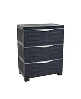 3-Tier Storage Cabinet with Drawers - Indoor or Outdoor Plastic Organizer 29.5" H Garage, Office, Home, Laundry Room