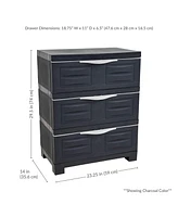 3-Tier Storage Cabinet with Drawers - Indoor or Outdoor Plastic Organizer 29.5" H Garage, Office, Home, Laundry Room