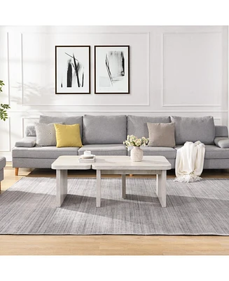 Rectangular Wood Detachable Coffee Table in White (47.24"x23.62" & 35.43"x31.49")