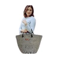 Balance Stripes Handmade Sisal Beach Market Sustainable Straw Basket Tote Bag