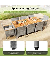 9 Pieces Patio Pe Wicker Dining Set for Deck Garden and Yard