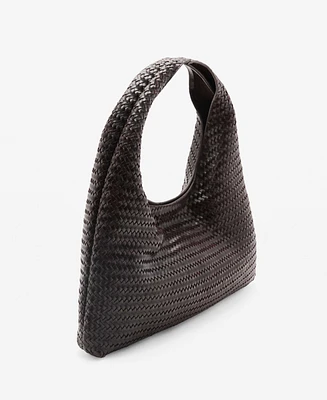 Mango Women's Braided Leather Shoulder Bag