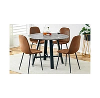 Modern Dining Set: 42" Round Mdf Table, 4 Fabric Chairs
