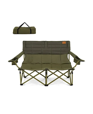 Oversized Camping Chair Folding Loveseat Camping Couch with Cup Holders & Thick Padding