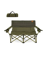 Oversized Camping Chair Folding Loveseat Camping Couch with Cup Holders & Thick Padding