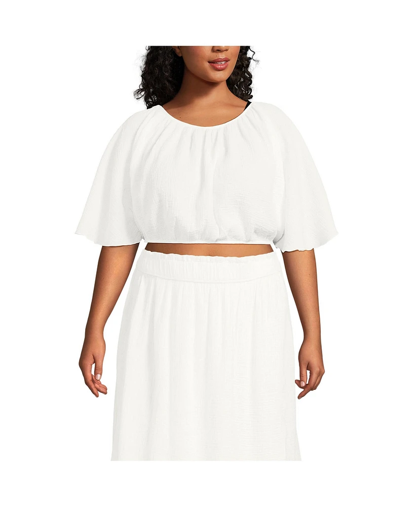 Lands' End Plus Cotton Gauze Dolman Sleeve Crop Cover Up Top