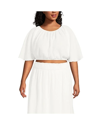 Lands' End Plus Cotton Gauze Dolman Sleeve Crop Cover Up Top