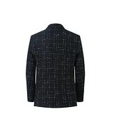 Elie Balleh Boys Black Plaid Boucle Slim Fit Blazer