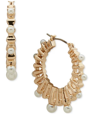 Anne Klein Gold-Tone Imitation Pearl Openwork Hoop Earrings
