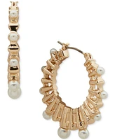 Anne Klein Gold-Tone Imitation Pearl Openwork Hoop Earrings