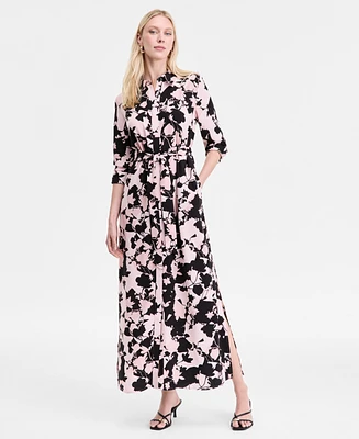 I.n.c. International Concepts Women's Printed Tie-Waist Button-Front Maxi Dress, Exclusively at Macy's