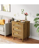 Tribesigns 3-Drawer Rattan Night Stand Side Table, Accent Bedside Tables End Table for Bedroom and Small Spaces, Easy Assembly (1)