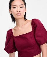 I.n.c. International Concepts Women's Puff-Sleeve Crop Top, Exclusively at Macy's