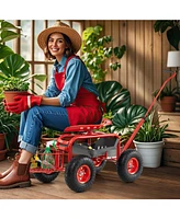 Extendable Handle Garden Cart Rolling Wagon Scooter