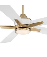 52" Vegas Nights Modern Indoor Ceiling Fan 5 Blade Led Light Remote Control Soft Brass Finish White Wood Blades Bedroom Living Room Kitchen Garag