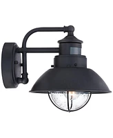 Oberlin Rustic Industrial Farmhouse Outdoor Barn Light Fixtures Set of 2 Black Dusk to Dawn Motion Sensor 9" Clear Seedy Glass for Exterior Deck