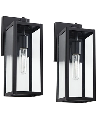 Titan Modern Outdoor Wall Light Fixtures Set of 2 Mystic Black Rectangular Box Frame Dusk to Dawn 14" Clear Glass Panels for Post Exterior Barn D