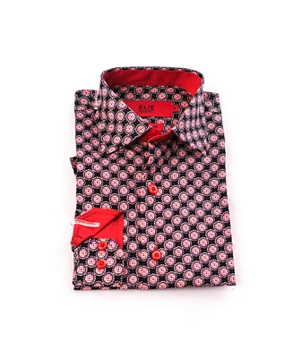 Elie Balleh Little Boys Black Slim Fit Printed Button-Down Shirt