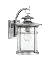 Callaway Modern Industrial Outdoor Wall Light Fixtures Set of 2 Chrome Metal Lantern Frame 11 3/4" Clear Seedy Glass Panels for Post Exterior Bar