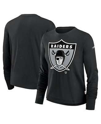 Nike Women's Black Las Vegas Raiders Large Logo Cropped Long Sleeve Fashion T-Shirt