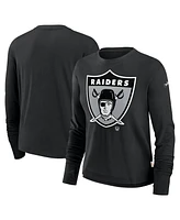 Nike Women's Black Las Vegas Raiders Large Logo Cropped Long Sleeve Fashion T-Shirt
