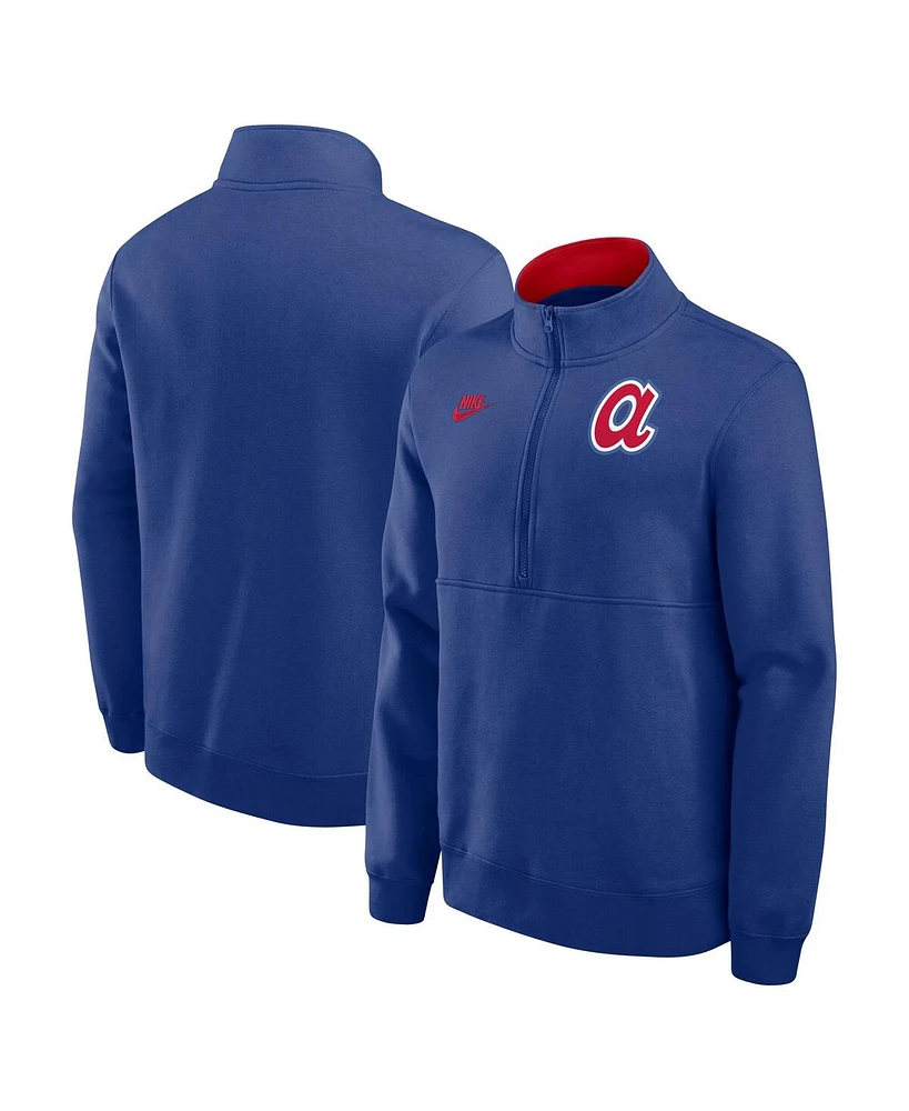 Nike Men's Royal Atlanta Braves Cooperstown Collection Fleece Half-Zip Pullover Hoodie