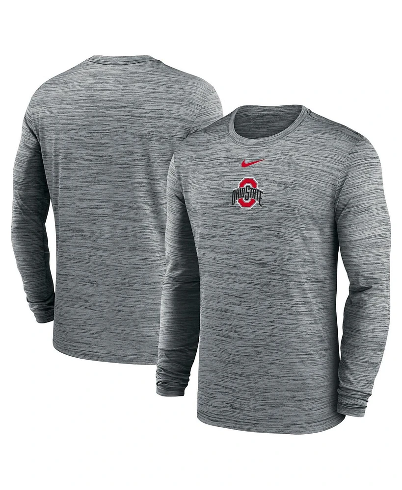 Nike Men's Charcoal Ohio State Buckeyes 2025 Sideline Velocity Performance Long Sleeve T-Shirt