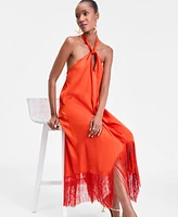 I.n.c. International Concepts Women's Fringe Halter Dress, Exclusively at Macy's