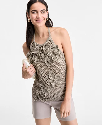 I.n.c. International Concepts Women's Floral-Applique Metallic-Knit Halter Top, Exclusively at Macy's