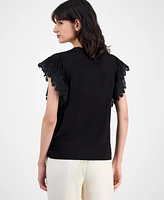 T Tahari Women's Lace-Trim Cap-Sleeve T-Shirt