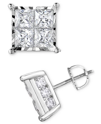 TruMiracle Diamond Princess Quad Stud Earrings (2 ct. t.w.) in 14k White Gold