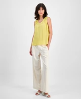 T Tahari Women's V-Neck Sleeveless Lace-Shoulder Top