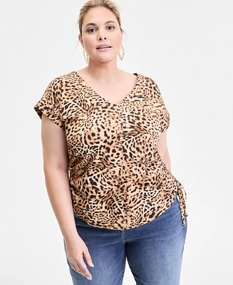 I.n.c. International Concepts Plus Printed Adjustable-Side-Tie Top, Exclusively at Macy's