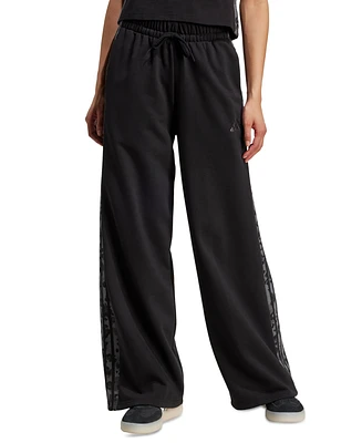 adidas Women's Leopard-Print Stripes Relaxed Wide-Leg Pants