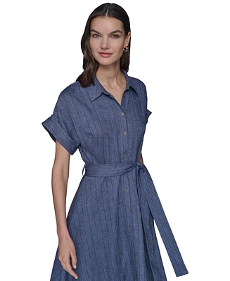 Karl Lagerfeld Women's Belted Pinstripe Midi Dress