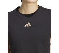 adidas Women's Leopard-Print Trim Slim-Fit T-Shirt