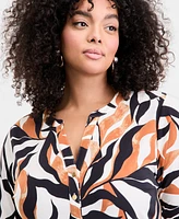 I.n.c. International Concepts Plus Printed V-Neck Top, Exclusively at Macy's