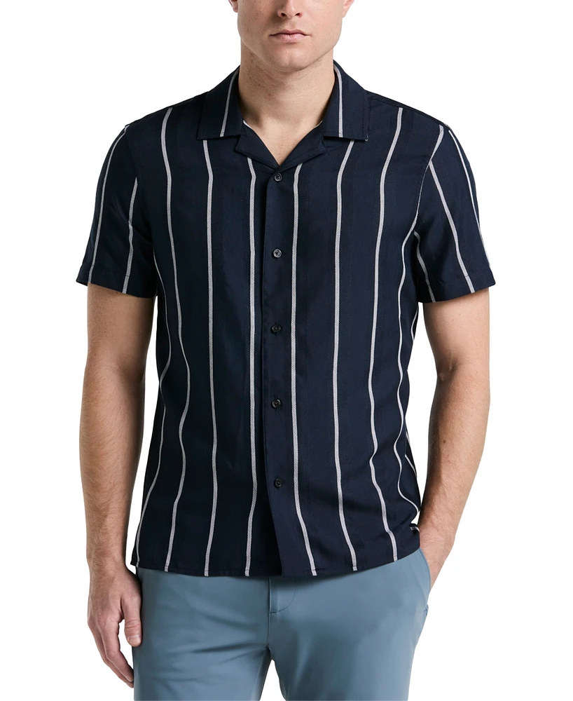 Perry Ellis Men's Short Sleeve Striped Button-Front Camp Shirt