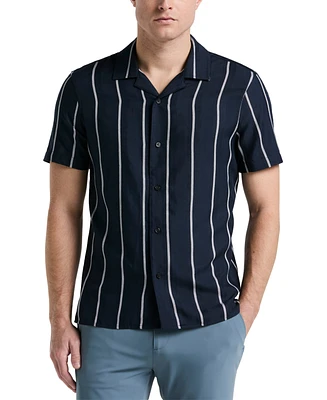 Perry Ellis Men's Short Sleeve Striped Button-Front Camp Shirt