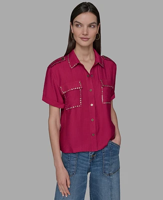 Karl Lagerfeld Paris Petite Textured Studded Blouse
