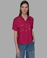 Karl Lagerfeld Paris Petite Textured Studded Blouse