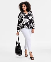 I.n.c. International Concepts Plus Printed Surplice-Neck Top, Exclusively at Macy's
