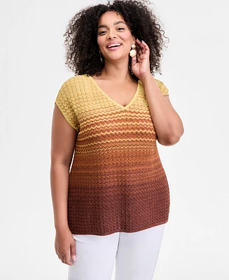 I.n.c. International Concepts Plus Ombre V-Neck Sweater, Exclusively at Macy's