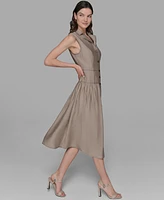 Karl Lagerfeld Paris Petite Notched Collar Sleeveless Midi Shirtdress