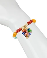 Patricia Nash Gold-Tone Heart Charm Beaded Stretch Bracelet