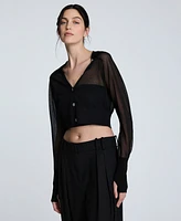 Kenneth Cole Women's Sheer Saddle-Shoulder Cropped Cardigan