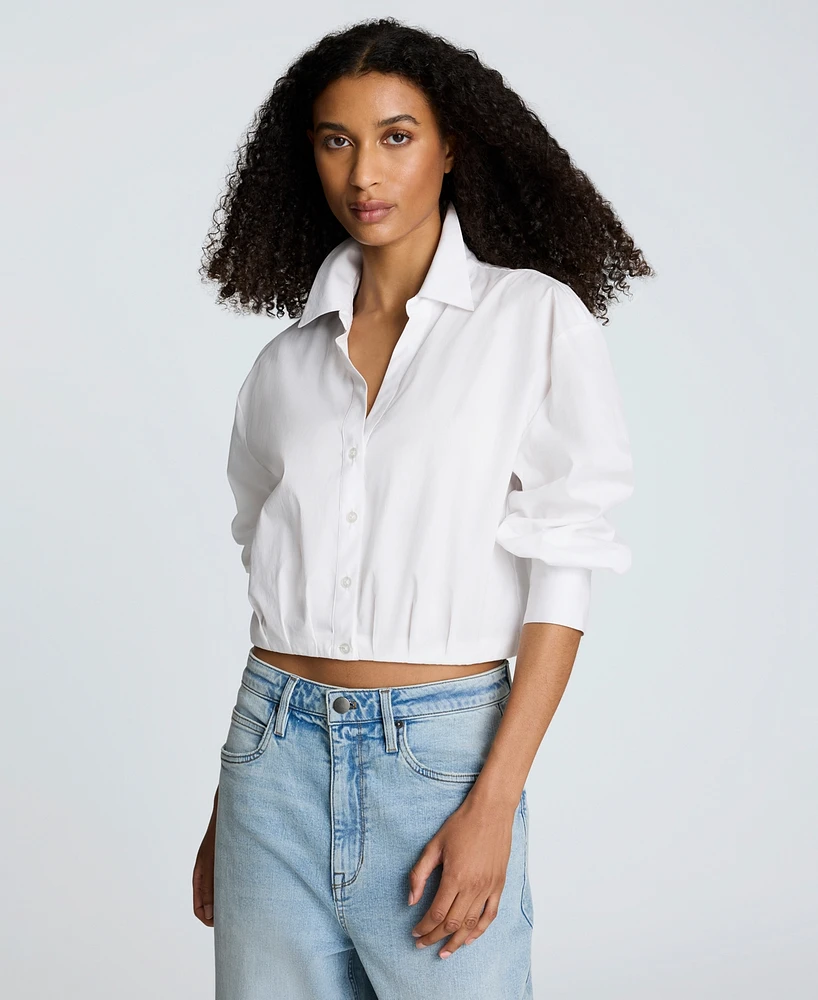 Kenneth Cole Women's Button-Front Long-Sleeve Cropped Shirt